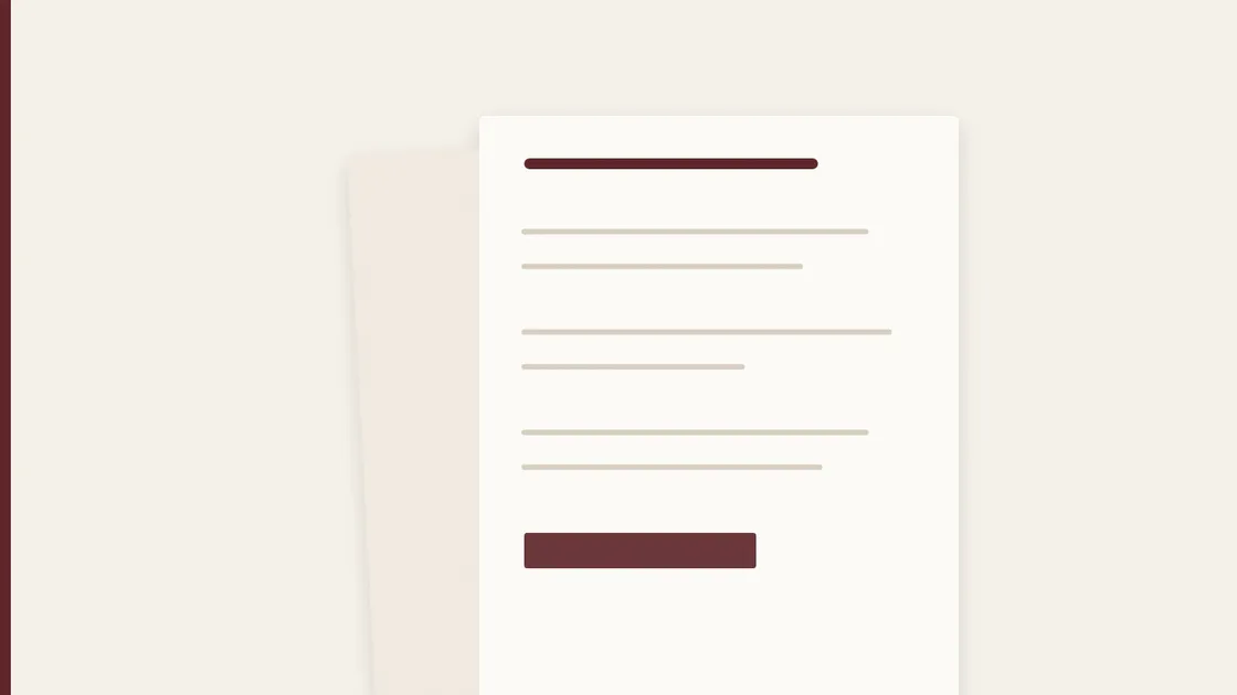 Illustration of a single document on warm paper with a deep red band along one edge